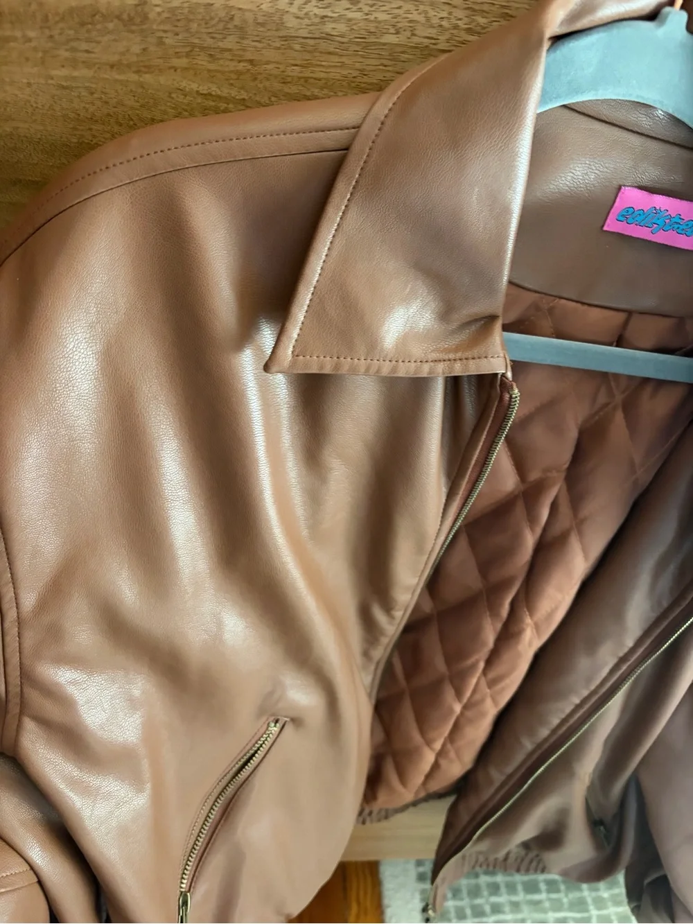 Edikted Women's Brown Faux Leather Bomber Jacket